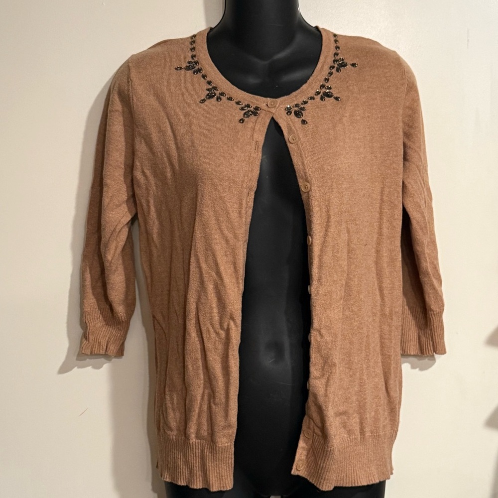 4/$16 Merona Soft Tan Knit 1/2 Sleeve Sweater with Beaded Collar